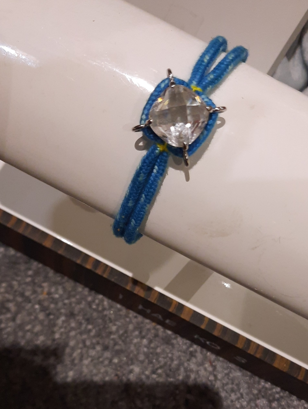Authentic Juicy Couture Blue Cord Adjustable Bolo Bracelet Clear Crystal Accent